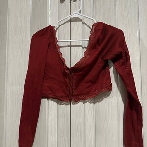 Red Lace Trim Cardigan